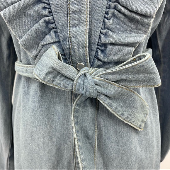 Fantastic Fawn Ruffle Denim Button Up Dress with Belt NWT - Picture 5 of 14